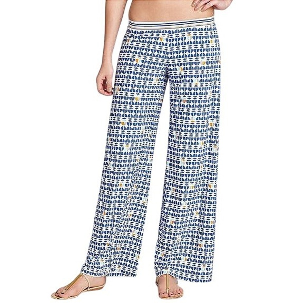 Trina Turk Racquet Club Palazoo Swim Cover Pants Geo Navy Size M